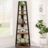 Slim Rustic Brown 4-Tier Corner Ladder Shelf
