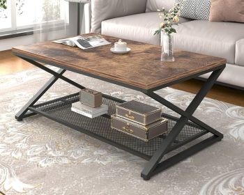 Rustic Farmhouse 2-Tier Wood Coffee Table