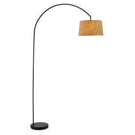 83" Black Arc Floor Lamp Taupe Burlap Shade