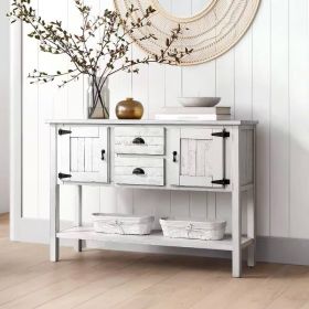 Farmhouse Solid Wood Sofa Table with Drawers – Rustic White