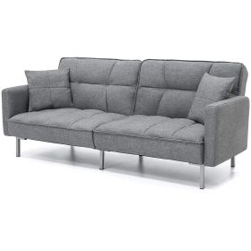 Modern Grey Linen Split-Back Futon Sofa Bed