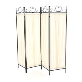 4-Panel Black Metal Room Divider with Fabric Screen