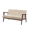 Beige Button-Tufted Wooden Frame Mid-Century Loveseat