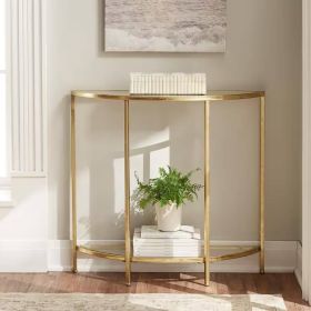 Half-Circle Gold Metal Console Table with Glass Shelves