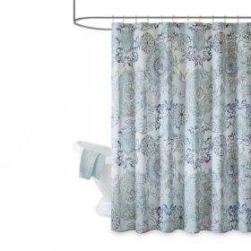72x72 Blue Watercolor Paisley Floral Cotton Shower Curtain