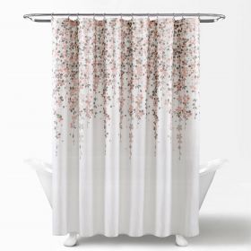 72x72 White Pink Grey Floral Shower Curtain