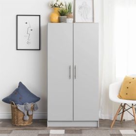 Light Grey Armoire Wardrobe Cabinet with Hanging Rail