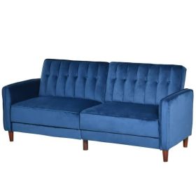 Blue Velvet Mid-Century Futon Sleeper Sofa