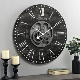 27 Inch Wood Wall Clock Rustic Black Farmhouse