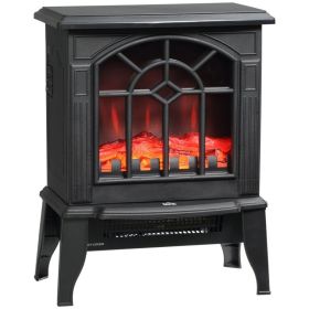 Black Electric Fireplace Heater with Realistic LED Log Flame