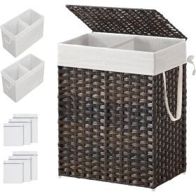 Brown Rattan 2-Section Laundry Hamper with Lid 24 Gal