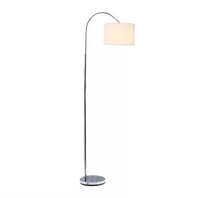 Mid-Century Brushed Nickel Arc Floor Lamp White Shade