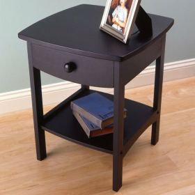 22-Inch Black Wood 1-Drawer Contemporary Nightstand