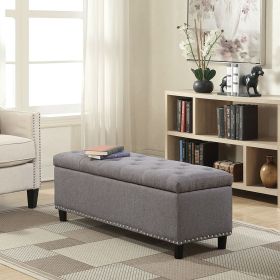 Grey Linen Storage Ottoman Bench, 48-Inch Footrest