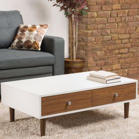White Walnut Mid-Century Coffee Table with Drawers