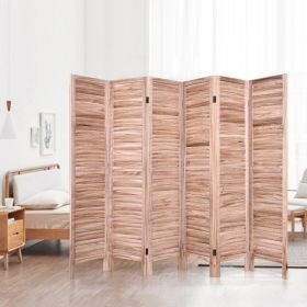 Brown Wood 6-Panel Louver Room Divider Screen