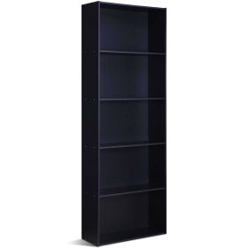 Modern 5-Shelf Bookcase Storage Shelf in Black Wood