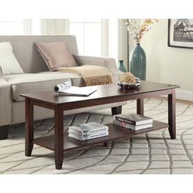 Espresso Wood Grain Coffee Table with Shelf