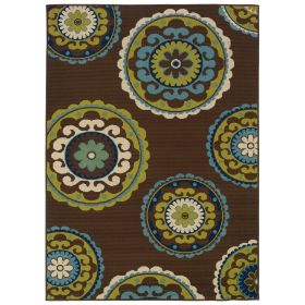 7'10” x 10'10” Indoor/Outdoor Rug – Brown Teal Circles