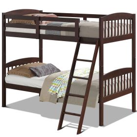 Twin Over Twin Solid Wood Bunk Bed Coffee