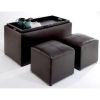 Espresso Faux Leather Storage Bench Ottoman Set