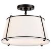 15 Inch White Drum Semi Flush Ceiling Light Black Metal
