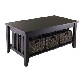 Espresso 2-Tier Coffee Table with 3 Storage Baskets