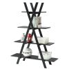 Black Wood A-Frame 4-Shelf Modern Bookcase