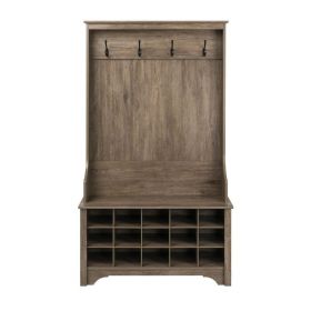 Gray Entryway Hall Tree with Shoe Cubbies & Coat Hooks