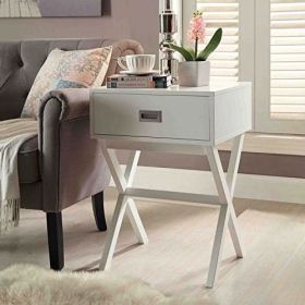 White Modern Nightstand End Table with Drawer