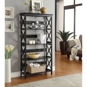 Glossy Black Wood 5-Shelf Modern Bookcase