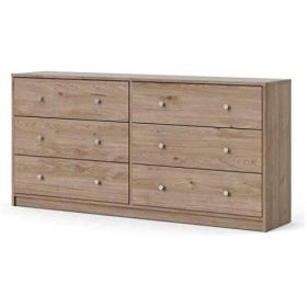 Contemporary 6 Drawer Double Dresser in Oak