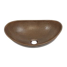Hammered Copper Oval Vessel Bathroom Sink 19 x 14