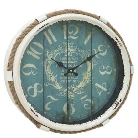 17” Nautical Wall Clock – Distressed Metal, Rope Frame, Vintage Style