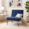 Modern Navy Velvet Accent Chair with Black Metal Legs