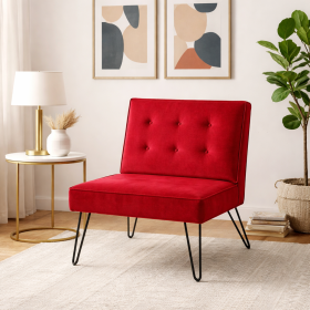 Modern Red Velvet Accent Chair with Black Metal Legs