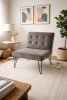 Modern Gray Velvet Accent Chair with Black Metal Legs