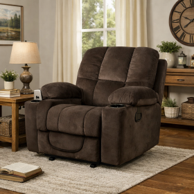Polyester Recliner Chair Brown Manual Cup Holders