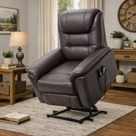PU Leather Power Lift Recliner Brown Electric