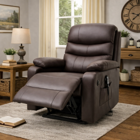 Faux Leather Massage Recliner Brown Adjustable