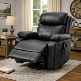 Faux Leather Massage Recliner Black Swivel