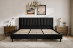 Modern Black Velvet King Platform Bed with Headboard