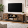 Mid Century Rustic TV Stand with Louvered Doors 50 Inch