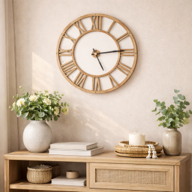16" Farmhouse Natural Wood Roman Numeral Wall Clock
