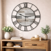 32" Black Metal & Grey Wood Farmhouse Wall Clock