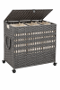 Grey Rattan 3-Compartment Rolling Laundry Sorter Cart