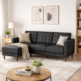 Black Velvet Reversible Sleeper Sectional Sofa Bed