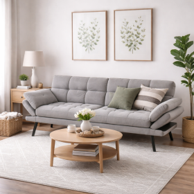 Modern Gray Memory Foam Futon Sleeper Sofa Bed