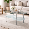 Modern Oval Glass Coffee Table with Chrome Legs