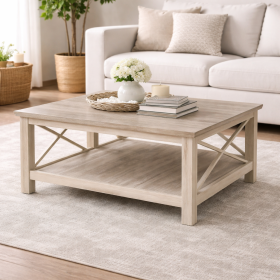 Unfinished Solid Wood Square Coffee Table Shelf